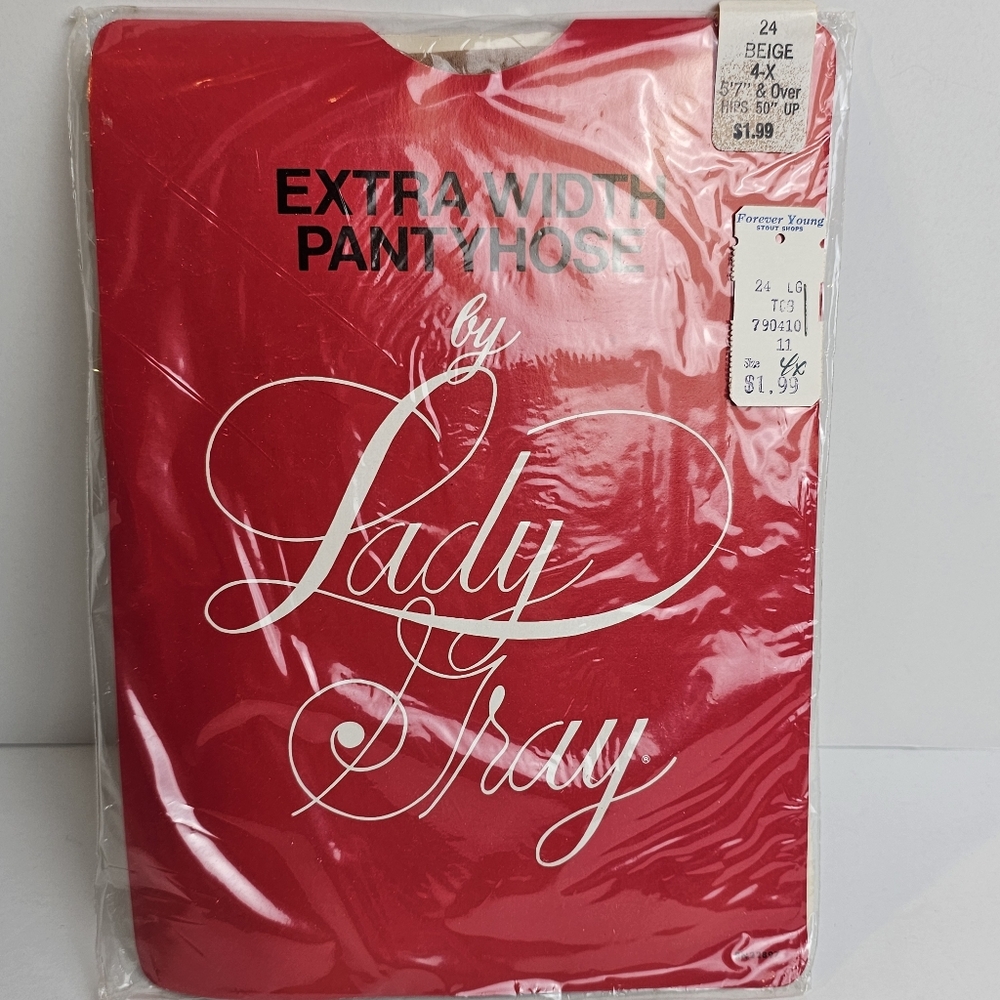 Vintage 1970s Lady Gray Extra Width Pantyhose 4-X‎ Beige
